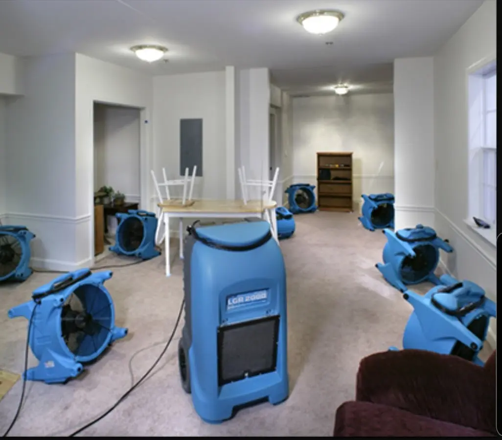 Air movers and dehumidifier setup for Water Damage Restoration in San Jacinto